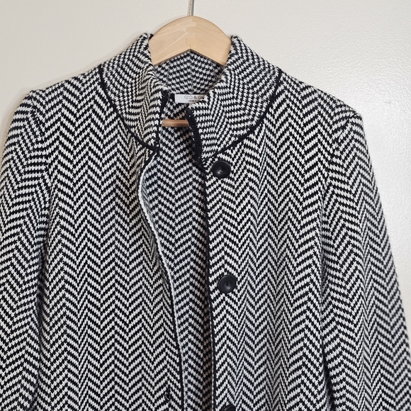 Gio & Gio Italy Black White Chevron Herringbone Knit Long Coat Cardigan Jacket L - Picture 7 of 15
